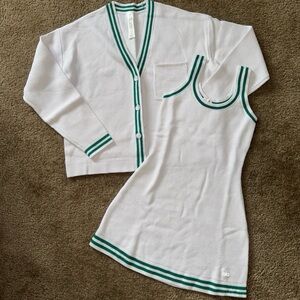 alo tennis club sweater knit dress and cardigan set Spruce Green size S